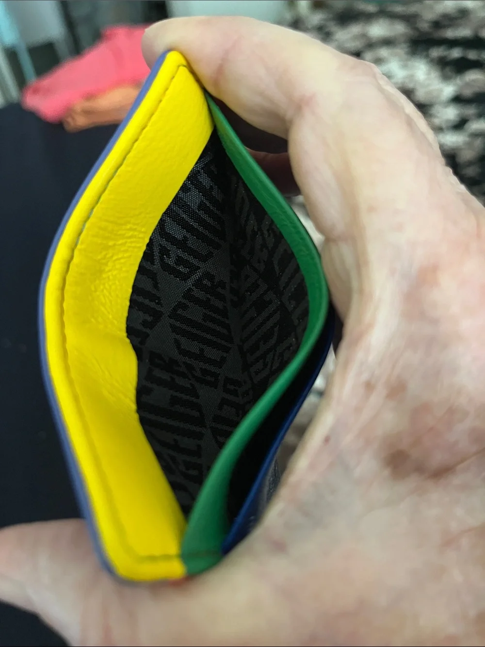 NWOT Kurt Geiger Blue, Green & Yellow Leather Card Holder